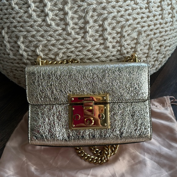 GUCCI Metallic Laminate Calfskin Small Padlock Shoulder Bag - Picture 1 of 12
